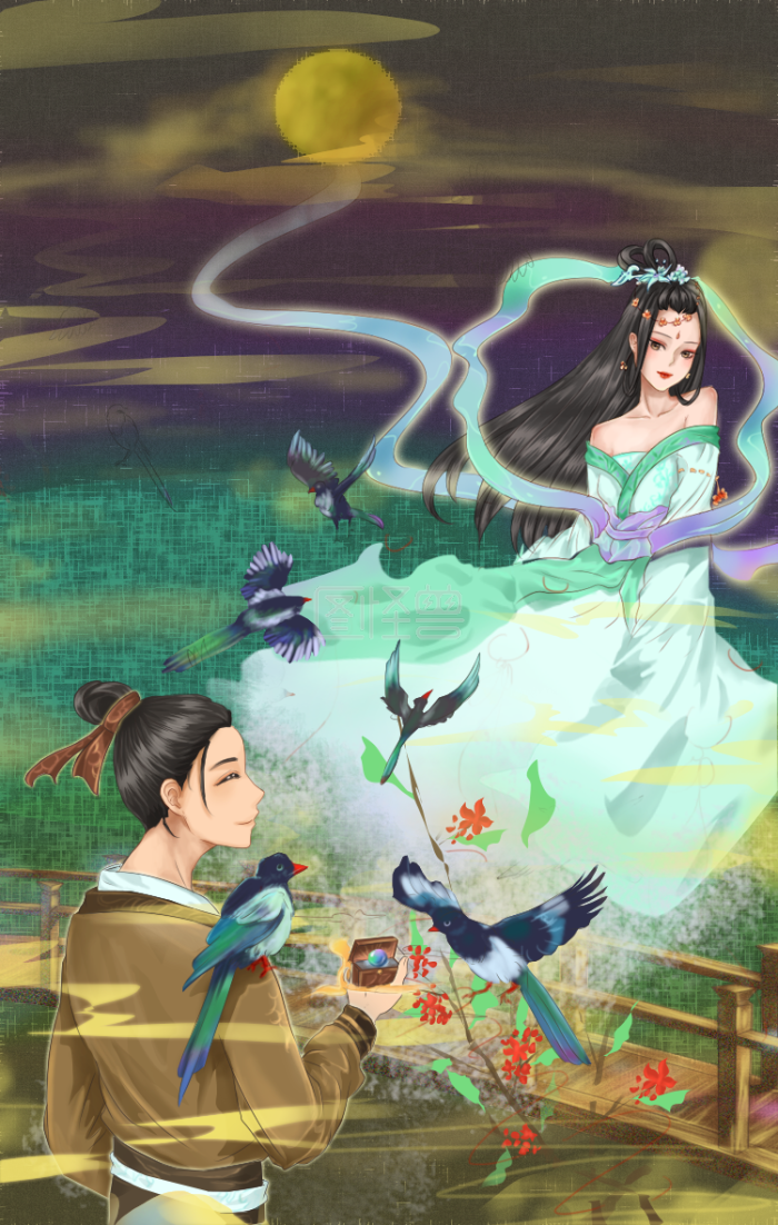 beplay3体育iso下载原创元素古风插画七夕牛郎织女鹊桥
