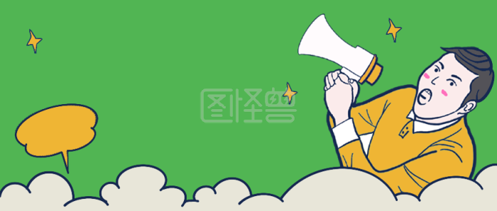 图怪兽原创背景绿色卡通喇叭男孩通用公众号封面