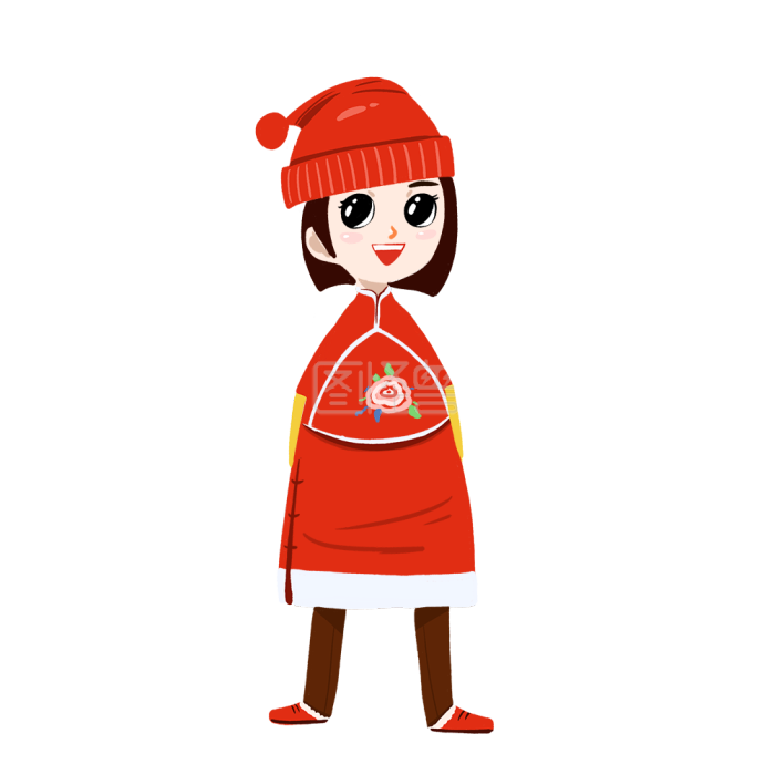 图怪兽原创元素春节元素手绘卡通可爱戴帽子女孩插画元素