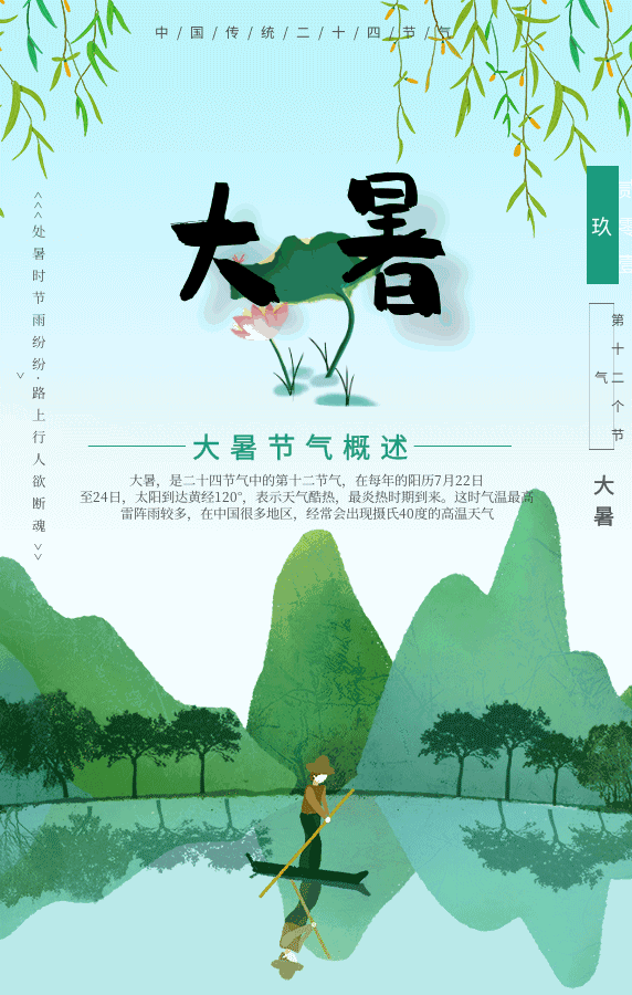 原创复古中国风大暑节气GIF动图模板