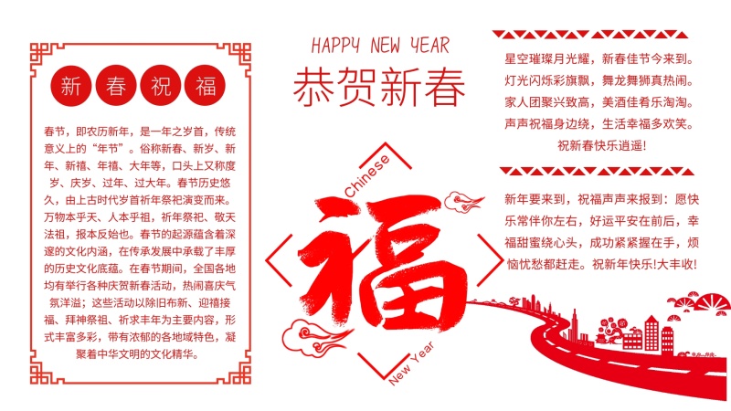 新春祝福新年中国风红色简约手抄报