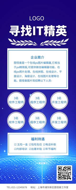 蓝色简约寻找IT精英企业招聘介绍长图