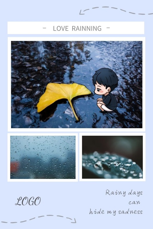 浅蓝色雨天伤感唯美简约英文手机拼图