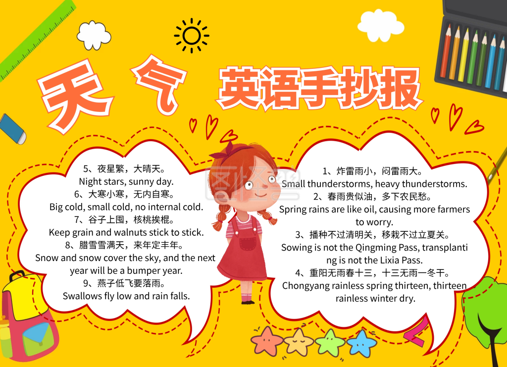 简约创意卡通谚语关于天气的英语手抄报
