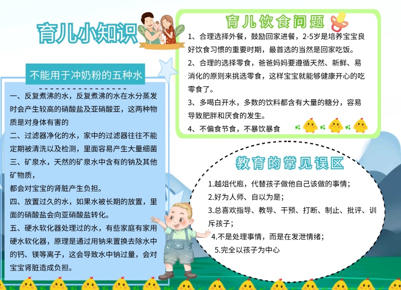 卡通可爱简约育儿小知识模板手抄报