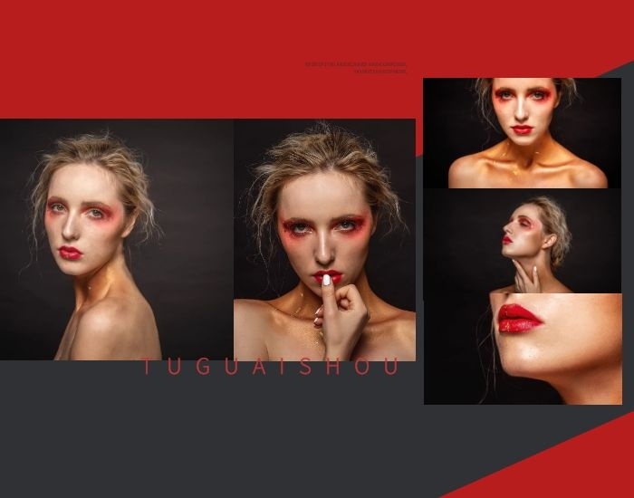 红色黑色潮流时尚欧美风女人照片拼图