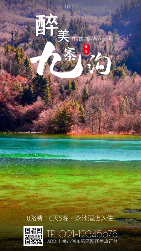醉美九寨沟简约大气手机海报