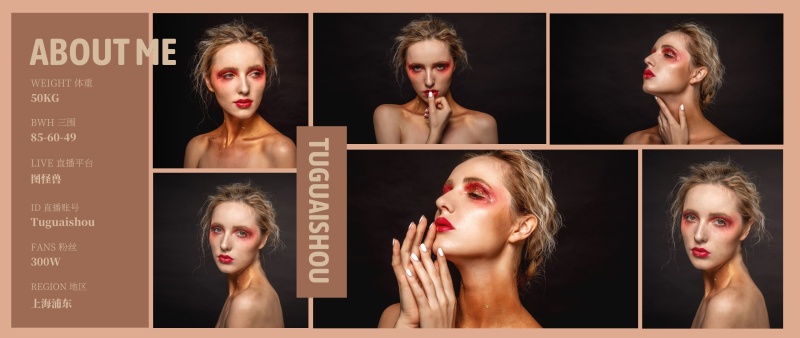 女士人物写真棕色拼接横版模卡