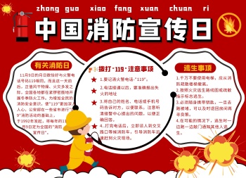 中国消防宣传日消防安全红色卡通手抄报
