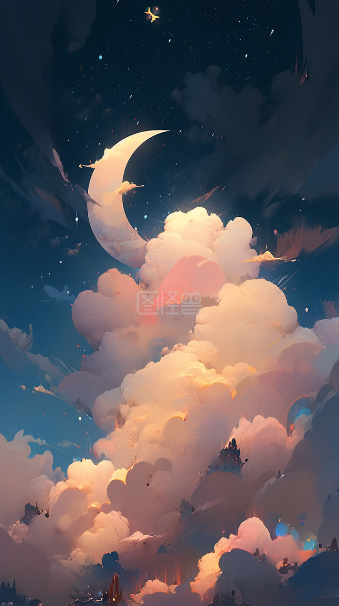 手绘插画梦幻天空系列背景-背景素材图片-图怪兽