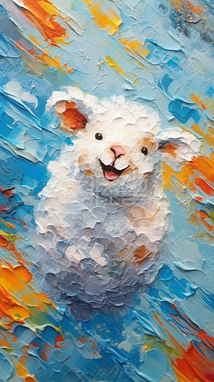 油画风蓝白可爱小羊背景背景素材图片-图怪兽