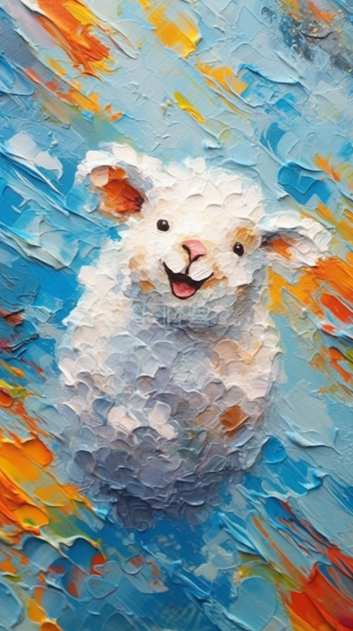 油画风蓝白可爱小羊背景背景素材图片-图怪兽