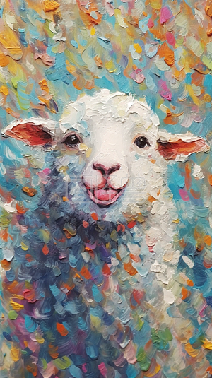 油画风蓝白可爱小羊背景背景素材图片-图怪兽