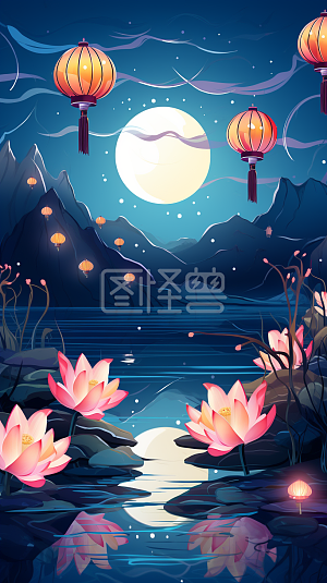 荷塘月色的夏天背景素材图片-图怪兽