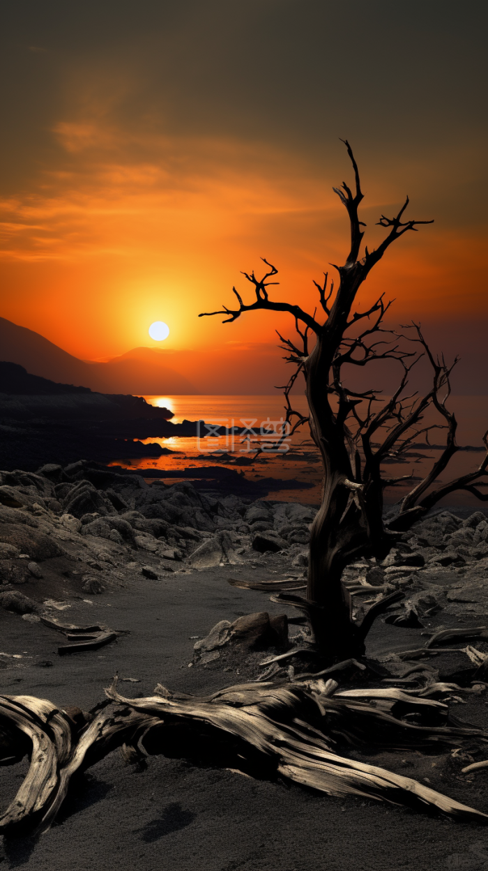 夕阳下的枯木-背景素材图片-图怪兽