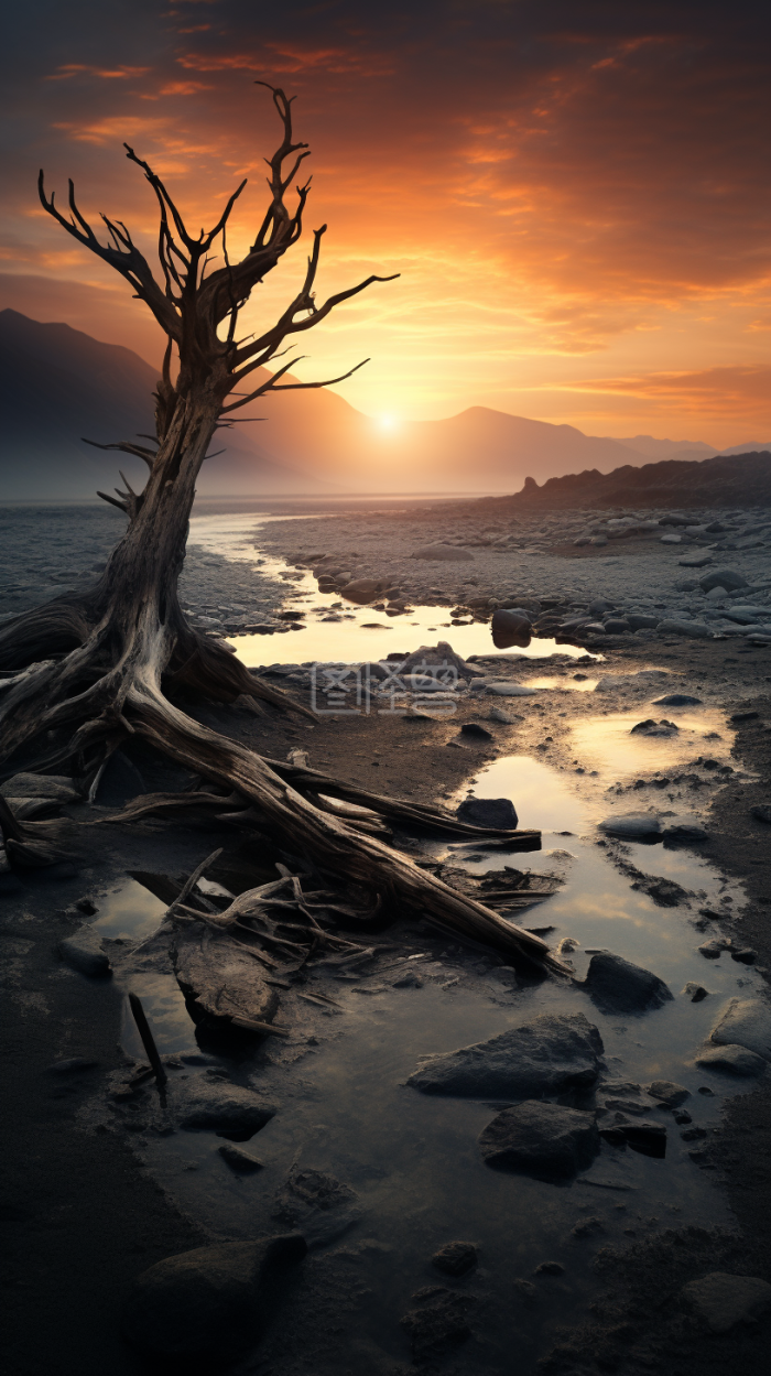 夕阳下的枯木-背景素材图片-图怪兽