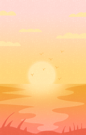 夕阳西下扁平插画