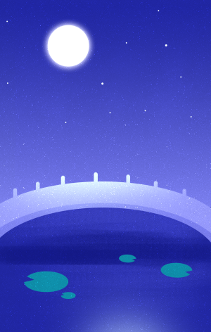 夜晚星空扁平风景插画