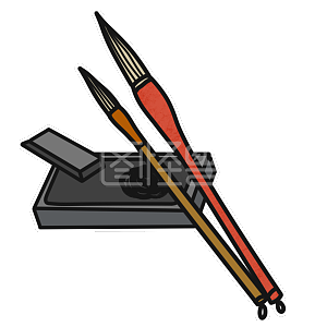 图怪兽原创元素手绘风格书法培训少儿教育毛笔字培训文房四宝砚台毛笔