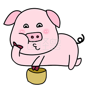 粉红小猪吃零食嘟嘴线描卡通