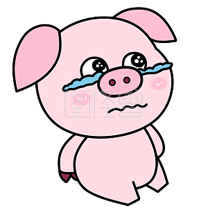 粉红小猪悲伤哭泣表情线描卡通