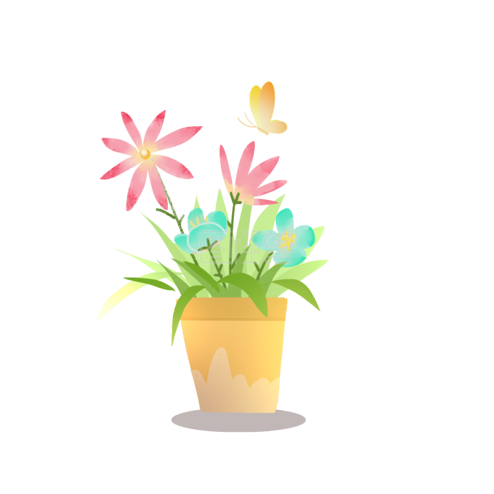 卡通盆栽植物花朵手绘素材