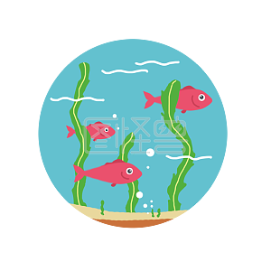 卡通海底世界鱼水草手绘插画