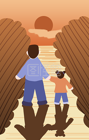 图怪兽原创元素卡通简约父亲节父女牵手日签插画背景