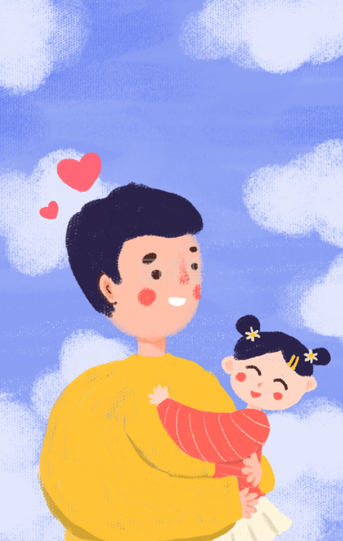 图怪兽原创元素卡通父亲节父亲女儿天空蓝色背景