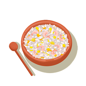 卡通美食海鲜粥手绘插画图怪兽原创元素