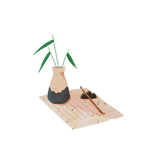 卡通盆景毛笔宣纸插画图怪兽原创元素