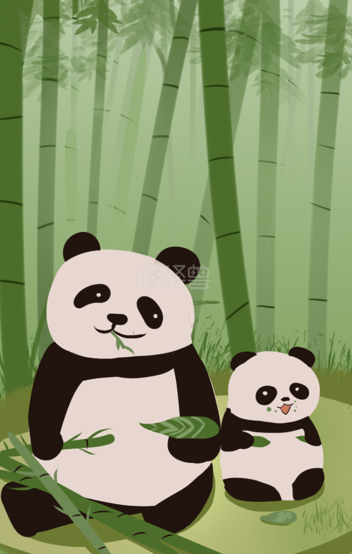 图怪兽原创元素 父亲节 熊猫 竹林 父爱