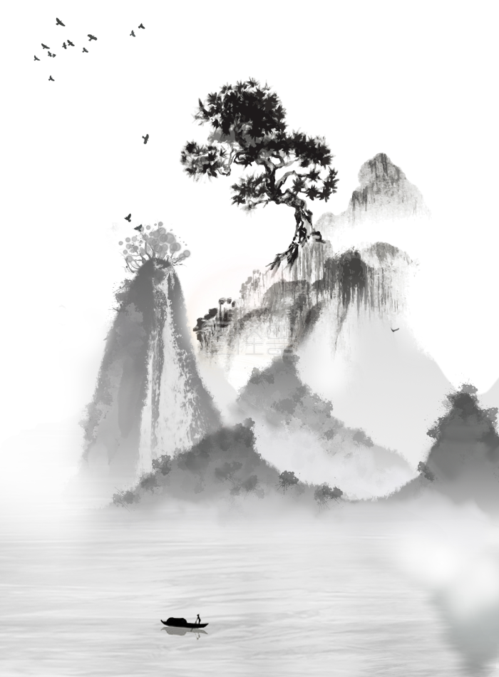 图怪兽原创元素水墨山水装饰画