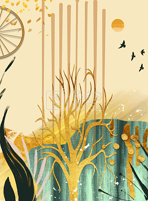 图怪兽原创元素古风新中式风格装饰画背景