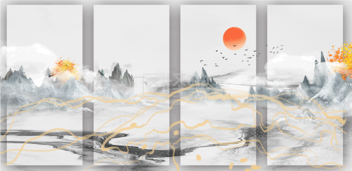 图怪兽原创元素古风新中式风格装饰画背景