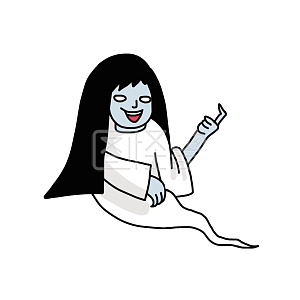 图怪兽原创元素中元节简约卡通线描长发女鬼插画元素