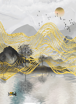 图怪兽原创元素古风新中式风格装饰画背景