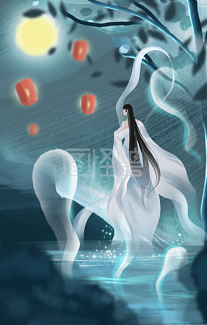 图怪兽原创元素中元节女鬼古风插画