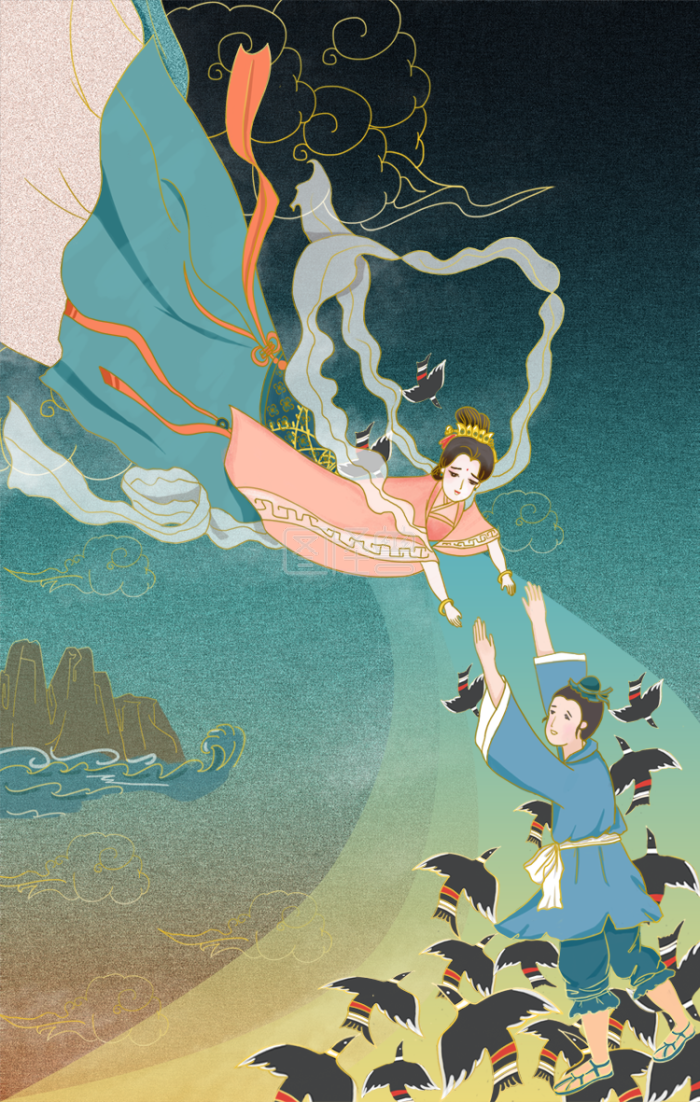 图怪兽原创元素七夕节情人节喜鹊牛郎织女520