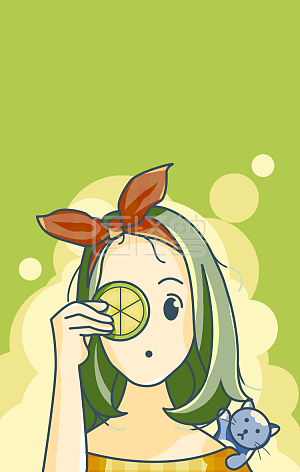 图怪兽原创元素 卡通人物 手机日签 壁纸 柠檬 女孩