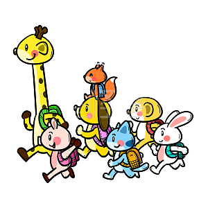 图怪兽原创元素卡通动物一起去上学