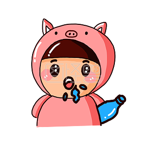 图怪兽原创元素卡通粉色可爱小猪喝水表情包插画元素