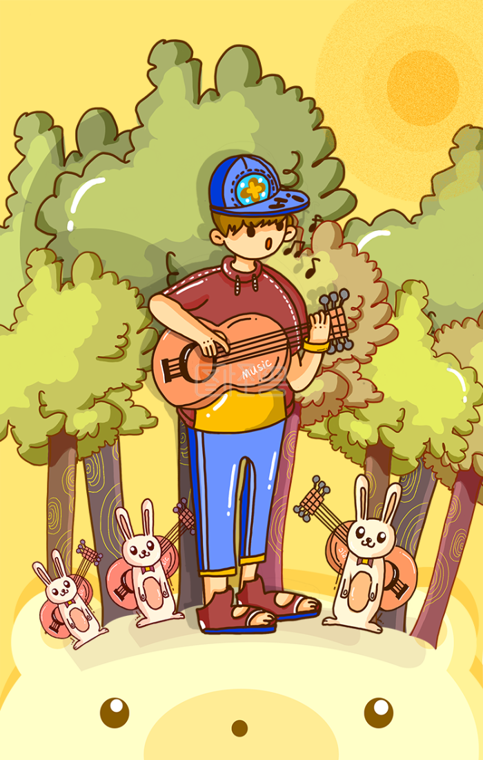 图怪兽原创元素卡通音乐男孩插画元素