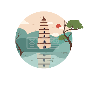 卡通旅游景点塔图怪兽原创元素