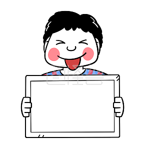 图怪兽原创元素举牌小人条纹衣吐舌卡通男孩