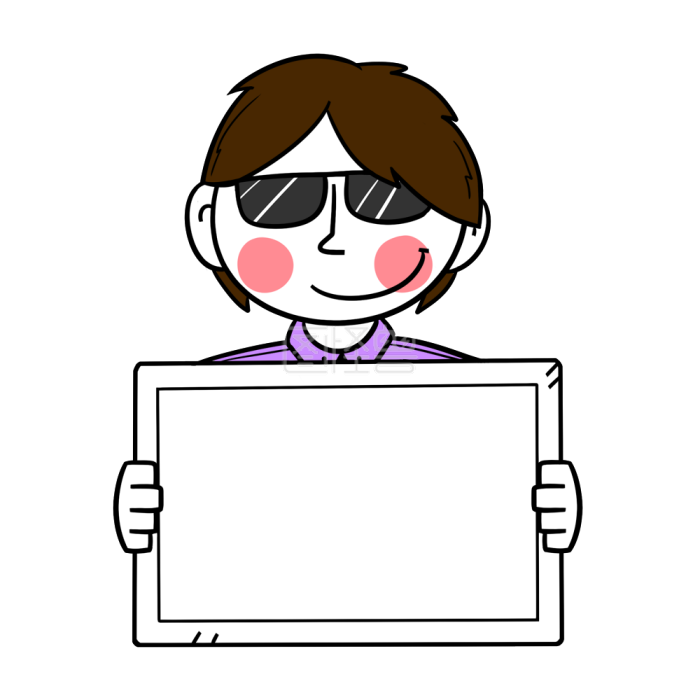 图怪兽原创元素举牌小人戴眼镜紫衣卡通男孩