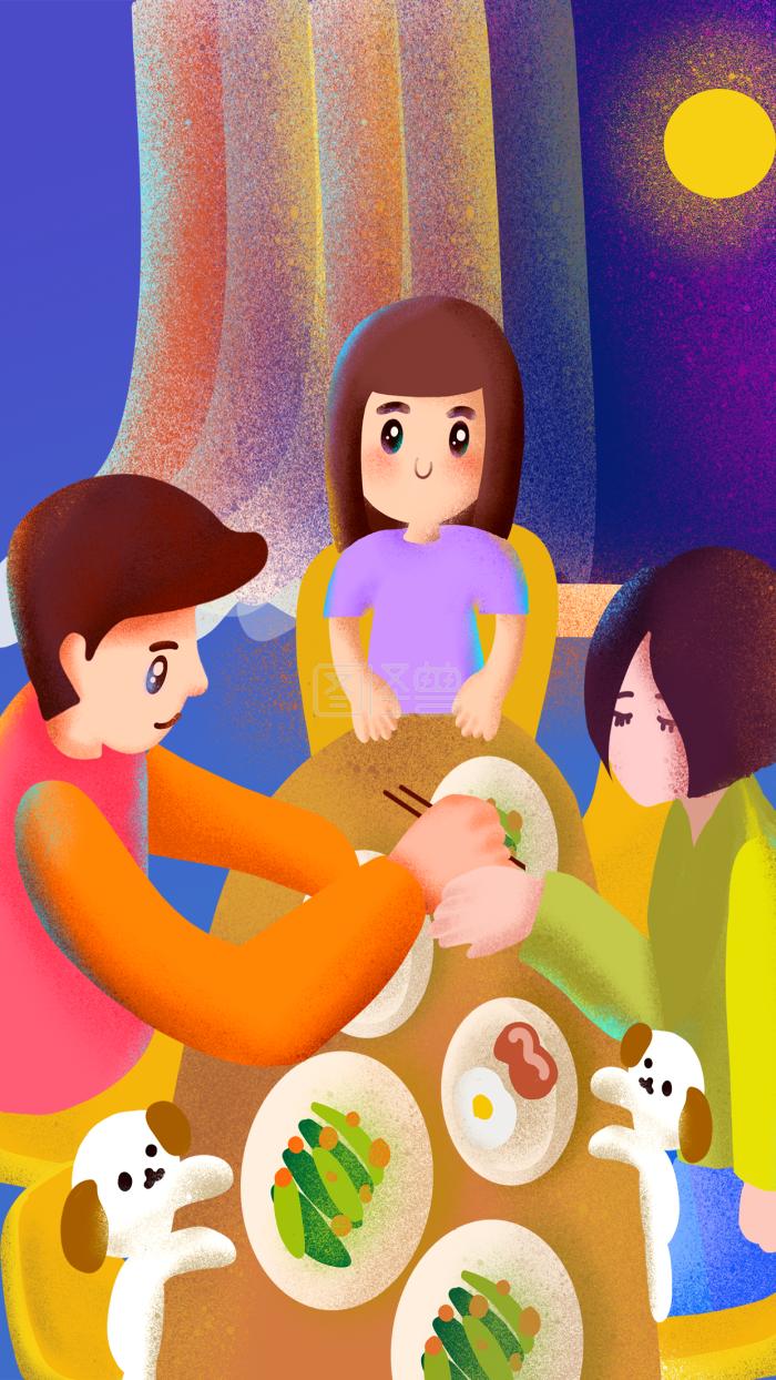 频道提供图怪兽原创元素卡通中秋团圆插画元素在线背景图片设计制作