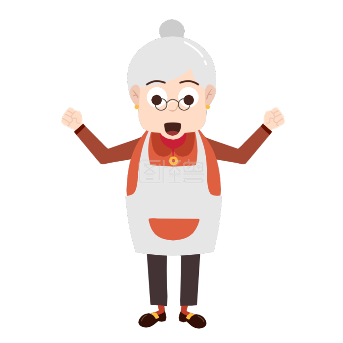 图怪兽原创元素卡通扁平风老奶奶加油形象元素-背景素材图片-图怪兽