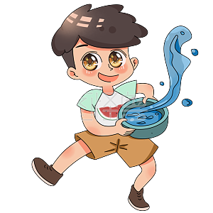 图怪兽原创元素处暑泼水习俗的卡通人物元素