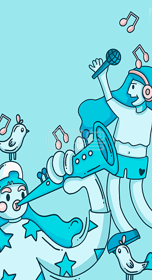 图怪兽原创元素卡通吹大号小鸟插画元素